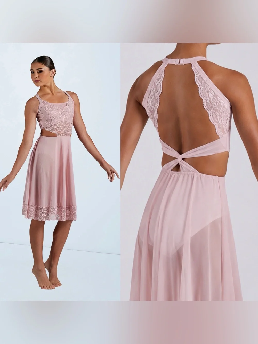 WEISSMAN Dance blush pink lyrical contemporary lace slip dres Jealous D11787 SA